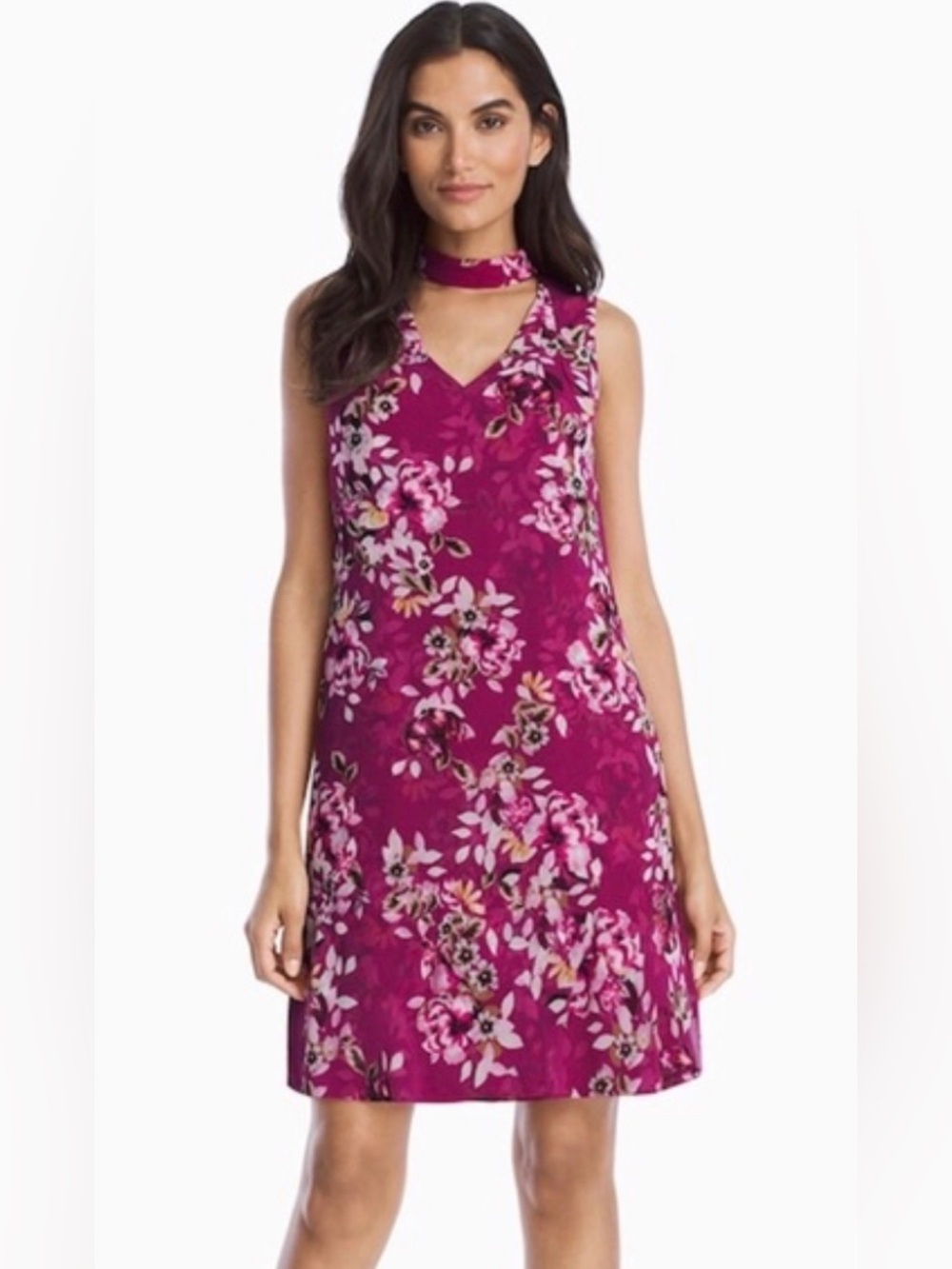NWT White House Black Market Floral Choker V‑Neck Sleeveless Shift Dress
